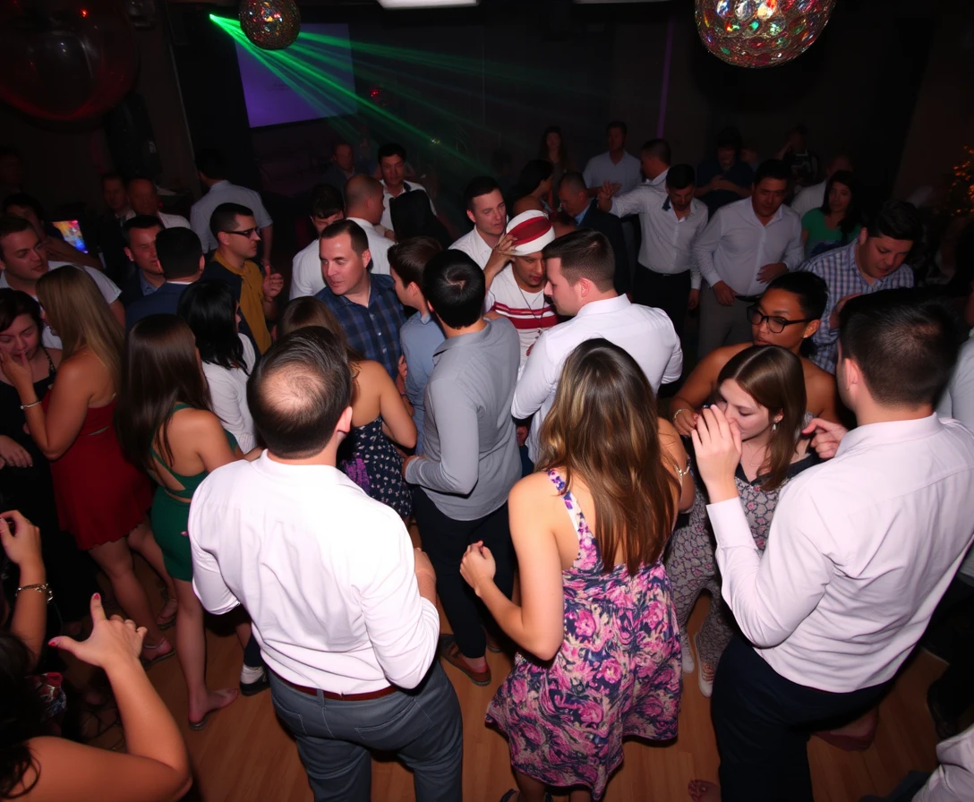 Event photography, lively party with people dancing